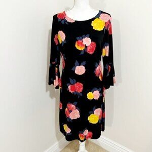 Tommy Hilfiger Black Floral Midi Bell Sleeve Dress